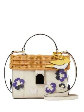 Kate Spade Birdhouse Novelty White & Wicker Bird Charm  Crossbody Bag